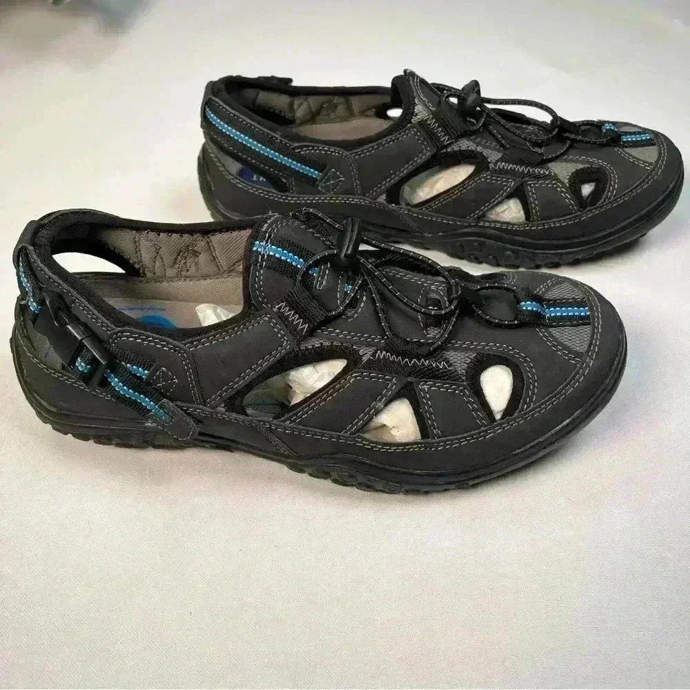 J Murphy Men 8 Black Leather Casual Sport Water Sandals Fisherman Hiking Shoes - Picture 6 of 13